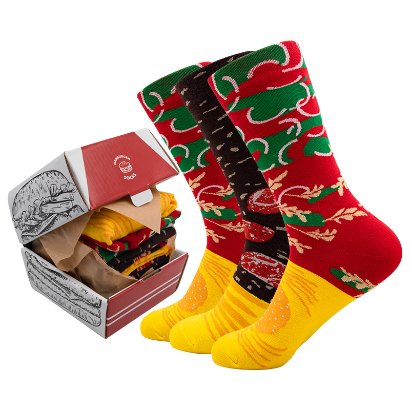 Funny Hamburger Socks - Cotton Crew Socks Gift for Couples, Trendy Christmas Socks for Men & Women