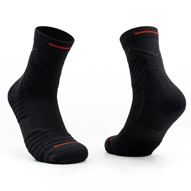 Men’s Mid-Calf Basketball Socks - Breathable Terry Cushion Sports Socks, Moisture-Wicking & Anti-Friction Athletic Performance Design - Black