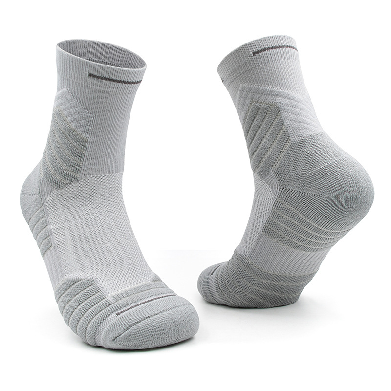 Men’s Mid-Calf Basketball Socks - Breathable Terry Cushion Sports Socks, Moisture-Wicking & Anti-Friction Athletic Performance Design - Gray