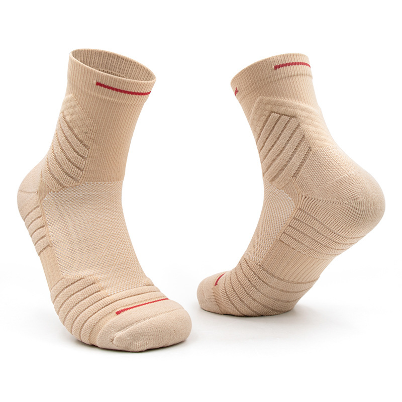 Men’s Mid-Calf Basketball Socks - Breathable Terry Cushion Sports Socks, Moisture-Wicking & Anti-Friction Athletic Performance Design - Khaki