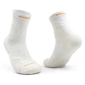 Men’s Mid-Calf Basketball Socks - Breathable Terry Cushion Sports Socks, Moisture-Wicking & Anti-Friction Athletic Performance Design - White