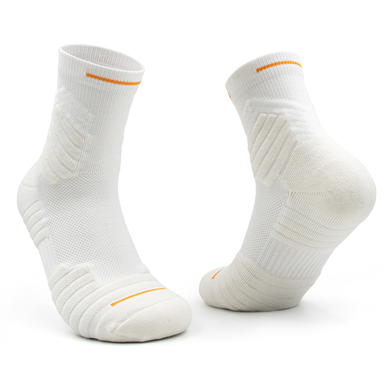 Men’s Mid-Calf Basketball Socks - Breathable Terry Cushion Sports Socks, Moisture-Wicking & Anti-Friction Athletic Performance Design - White
