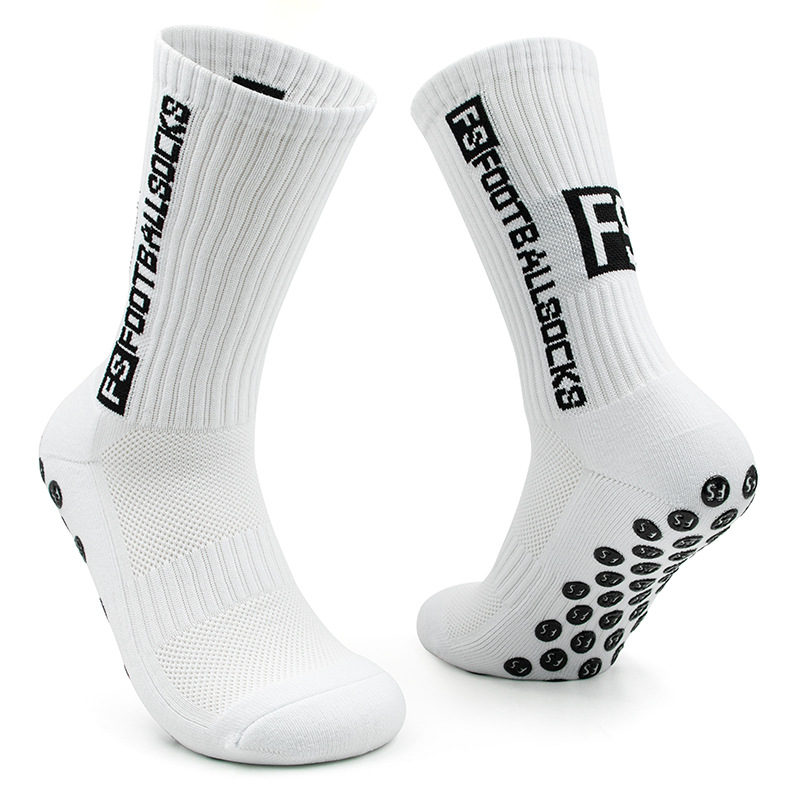 Men's Mid-Calf Soccer Socks – Thick Terry Cushion, Anti-Slip, Performance Sports Socks - White