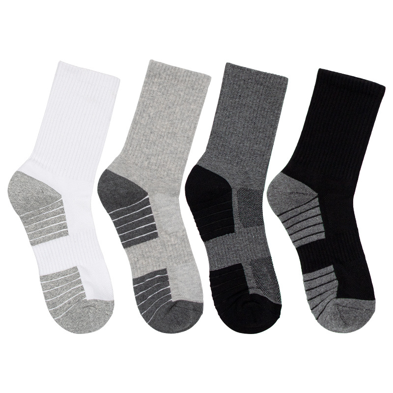 Men’s Thick Terry Basketball Socks - Breathable Mid-Calf Cotton Sport Socks, Moisture-Wicking & Color-Block Design for Training and Games