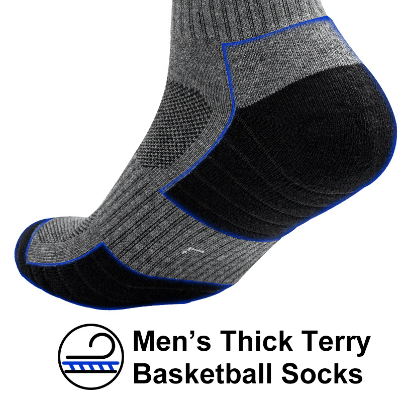 Men’s Thick Terry Basketball Socks, Breathable Mid-Calf Cotton Sports Socks, Moisture-Wicking & Color-Block Design for Training and Games
