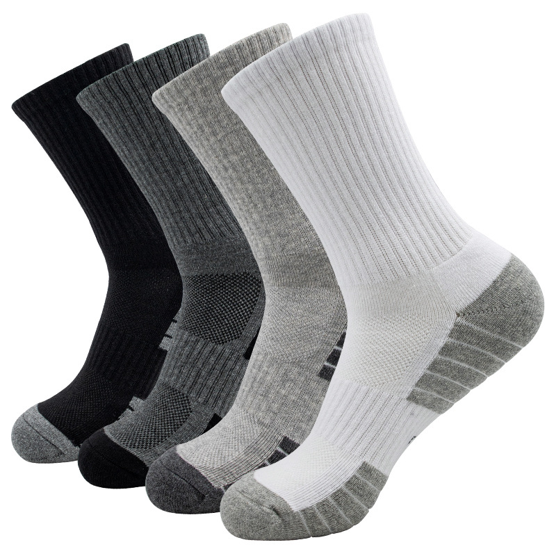 Men’s Thick Terry Basketball Socks - Breathable Mid-Calf Cotton Sports Socks, Moisture-Wicking & Color-Block Design for Training and Games