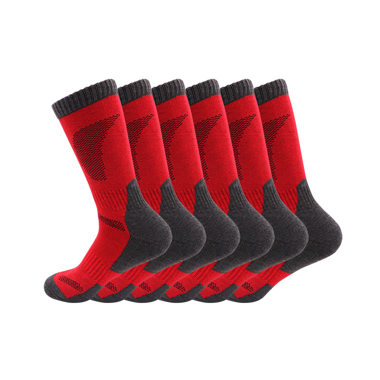 Men’s Wool Crew Socks – Warm Thick Terry Snow Socks, Merino Wool Winter Sports Socks - Red