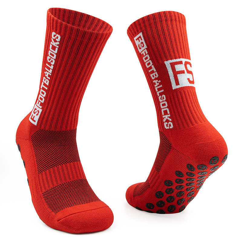 SODVO Men's Mid-Calf Soccer Socks – Thick Terry Cushion, Anti-Slip, Performance Sports Socks - Red
