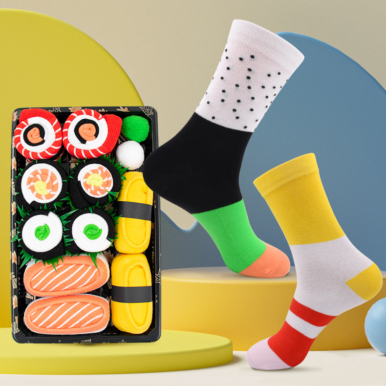 Sushi Socks Gift Box – Creative Food-Themed Mid-Calf Socks for Couples, Perfect Valentine’s Day Surprise - SODVO