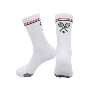 Unisex Terry Cushion Tennis Crew Socks – Moisture-Wicking, Anti-Slip Cotton Sports Socks - White
