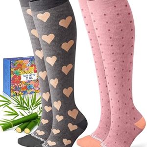 Bamboo Viscose Compression Socks for Women Men 2 Pairs 15-20mmHg Knee High Compression Socks1