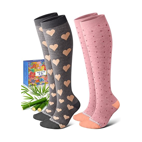 Bamboo Viscose Compression Socks for Women Men 2 Pairs 15-20mmHg Knee High Compression Socks1