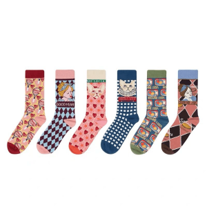 Cute Retro Cat Graphic Cotton Crew Socks