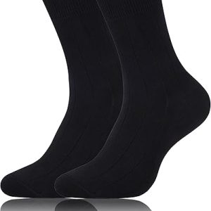 Men's Dress Socks Solid Ribbed Crew Socks Combed Cotton Anti Odor Size 8-13