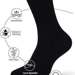Men's Dress Socks Solid Ribbed Crew Socks Combed Cotton Anti Odor Size 8-13 (2)