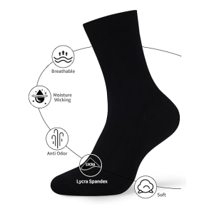 Men's Dress Socks Solid Ribbed Crew Socks Combed Cotton Anti Odor Size 8-13（2）