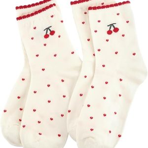 Women's Cute Crew Socks, Casual Athletic Cotton Bowknot Cherry Calf Novelty Socks for Women1