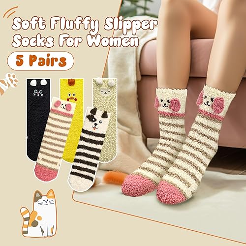 Fuzzy Animal Crew Socks for Women and Girls2