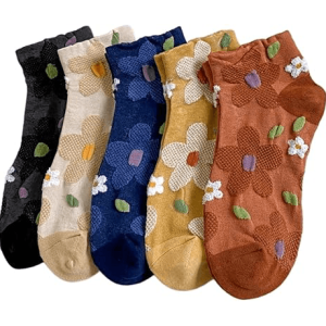 Kawaii Embroidered Floral Ankle Socks1