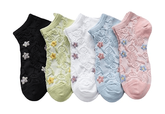 Kawaii Embroidered Floral Ankle Socks2