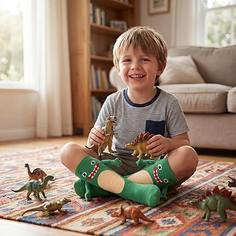 Kids Dinosaur Holding Hands Crew Socks2